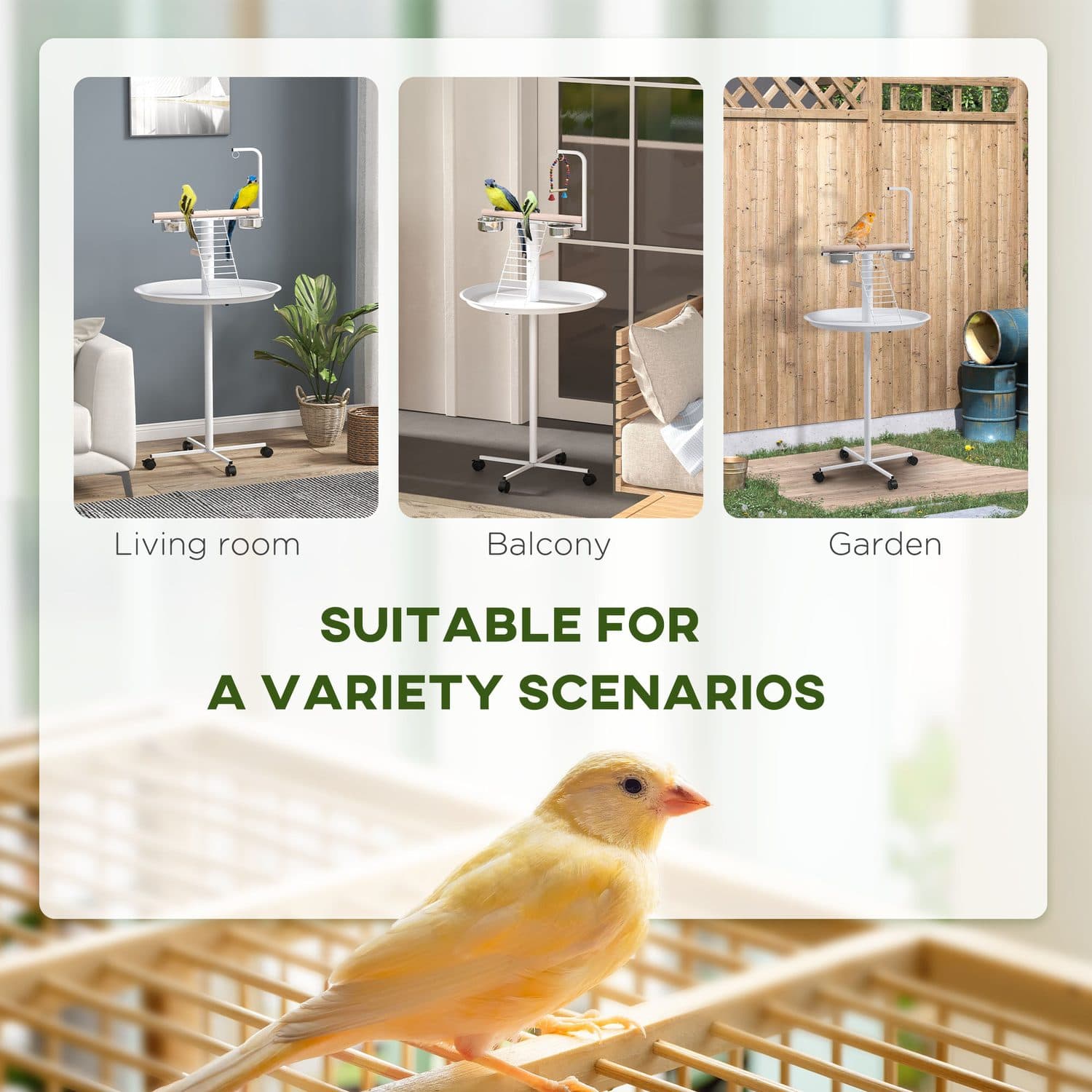Mobile Bird Stand with Perches and Feed Bowls - image 4