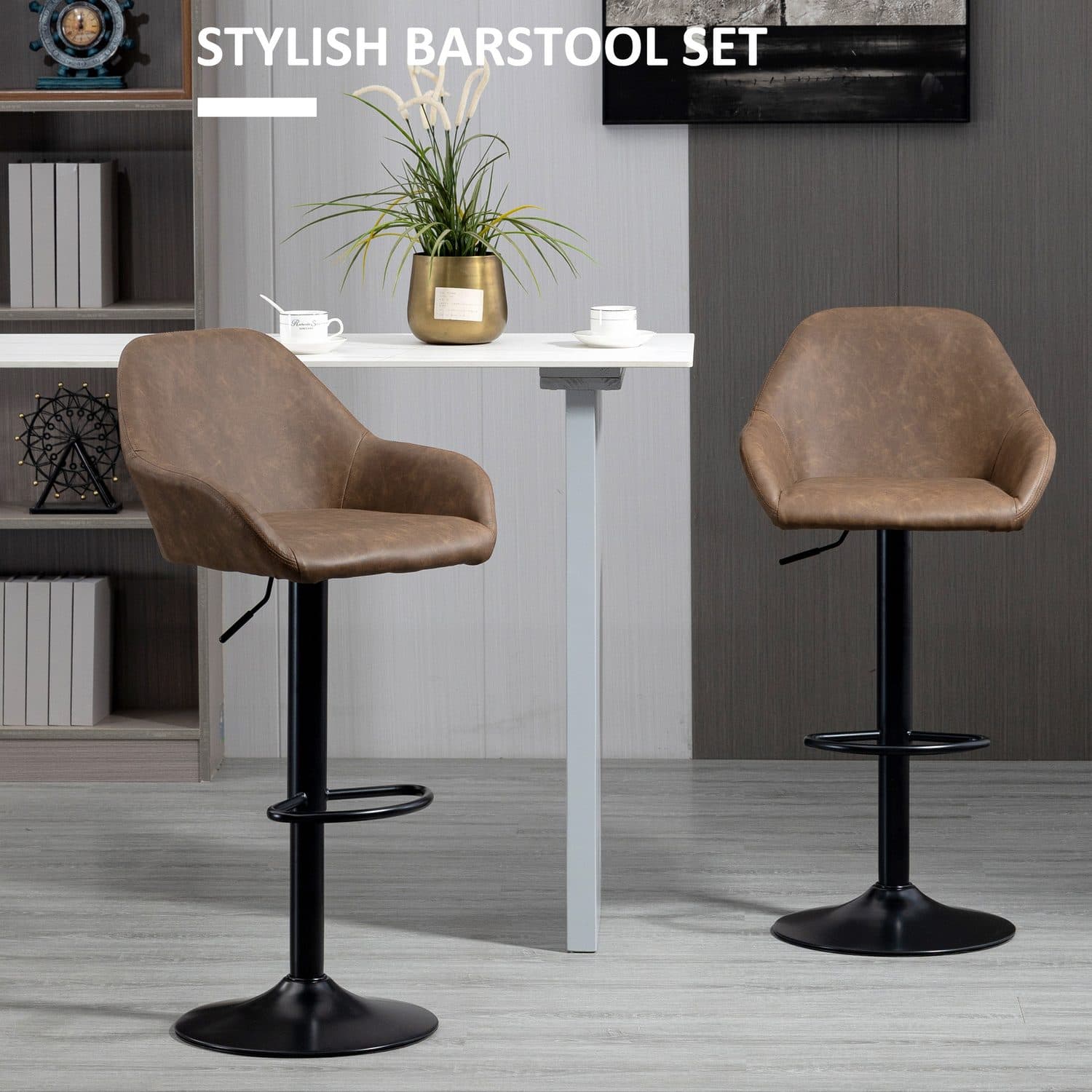Dark Brown Swivel Bar Stools Set - image 5