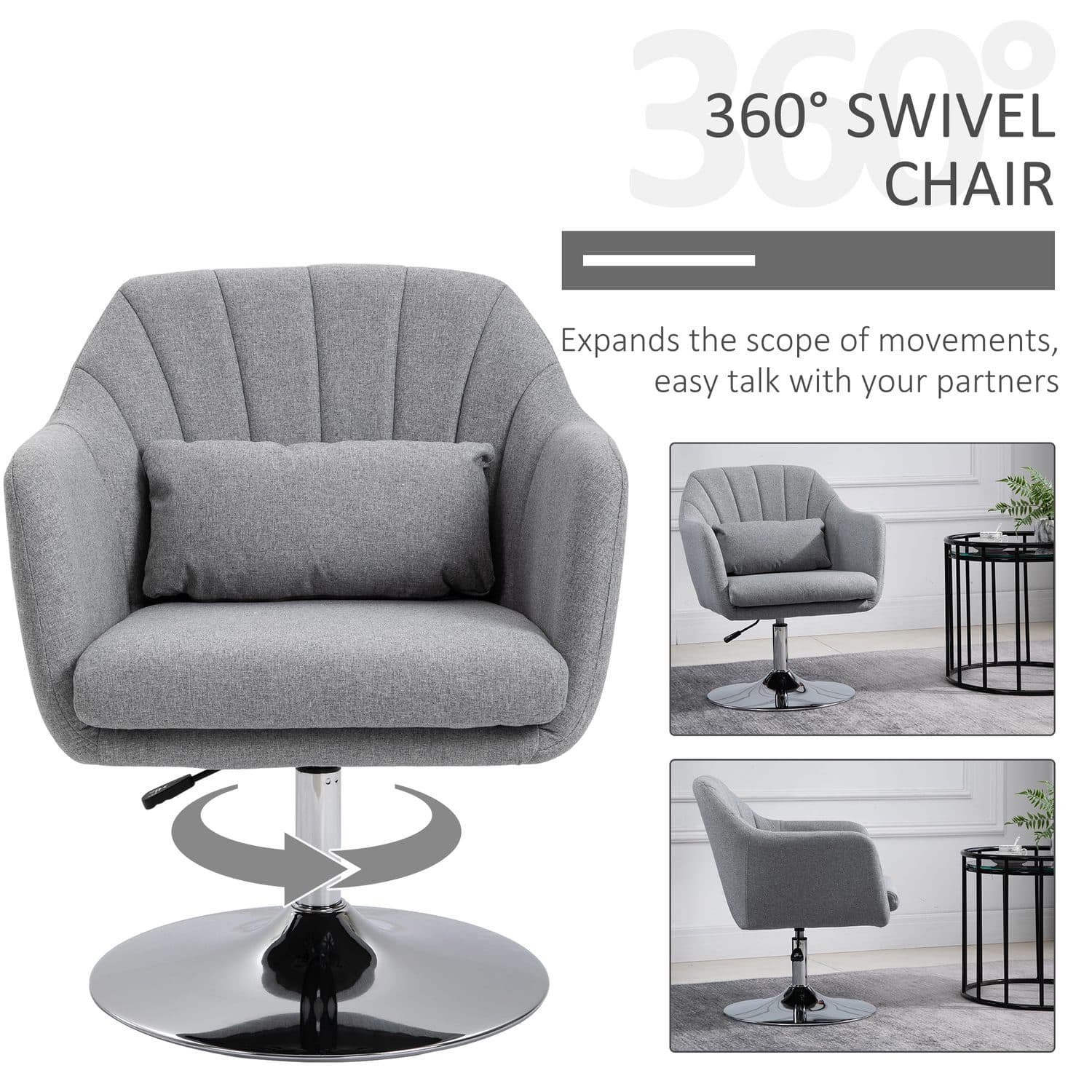 Light Grey Swivel Accent Chair for Home Offices - image 5