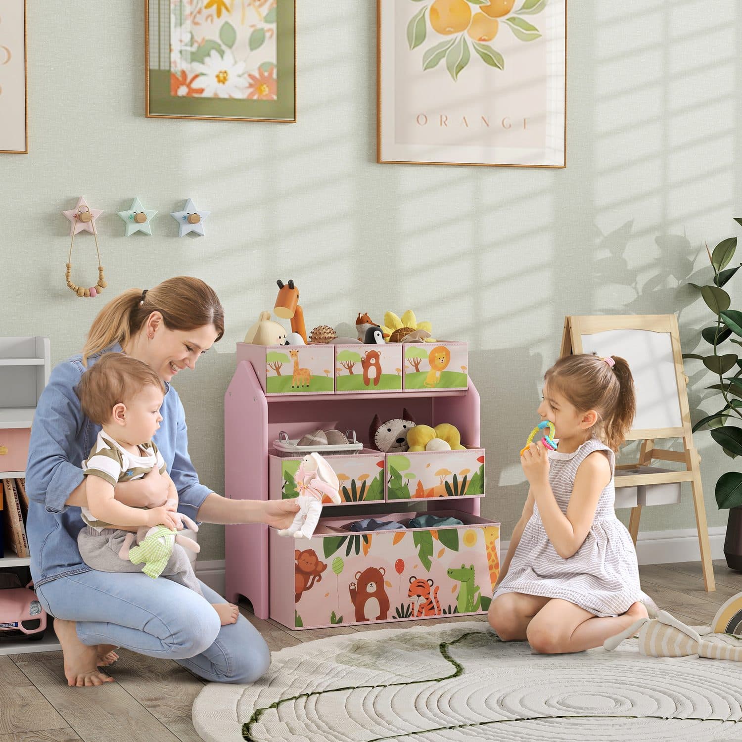 Pink Kids Toy Storage Unit with Six Removable Boxes - image 5