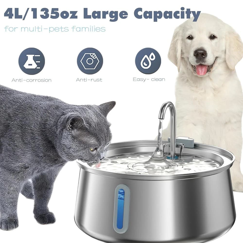 4L Stainless Steel Pet Water Fountain with LED & Multi-Filter - image 6