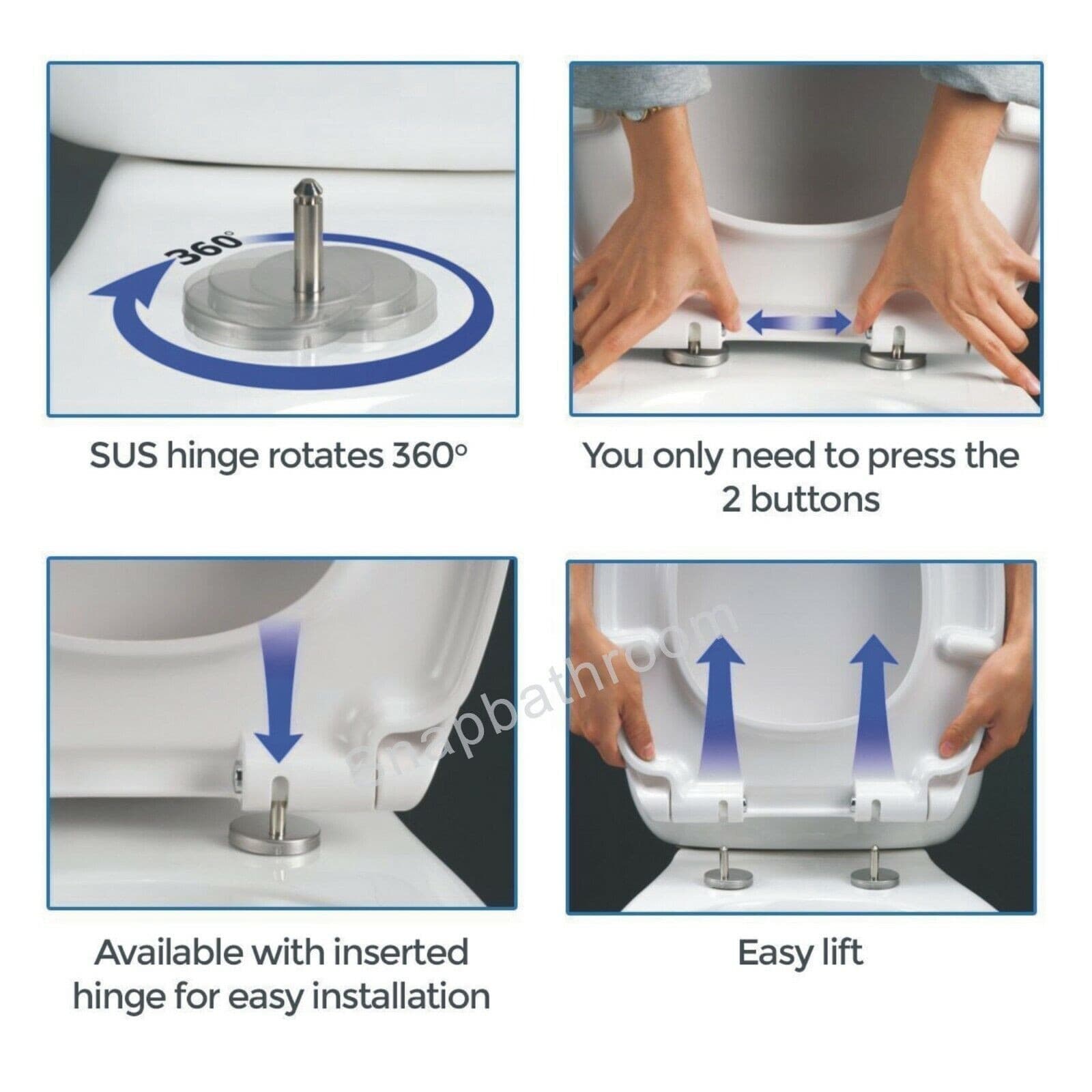 Soft-Close Square Toilet Seat with Quick-Release Hinges - image 5