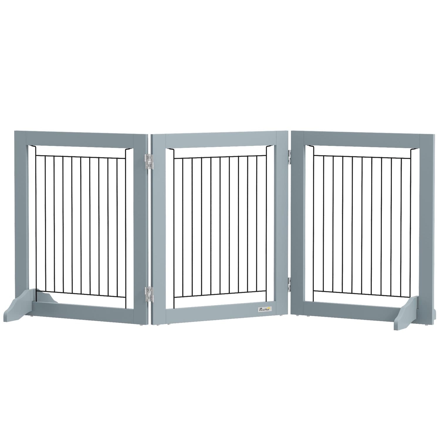Grey Foldable Pet Gate with Three Hinged Panels