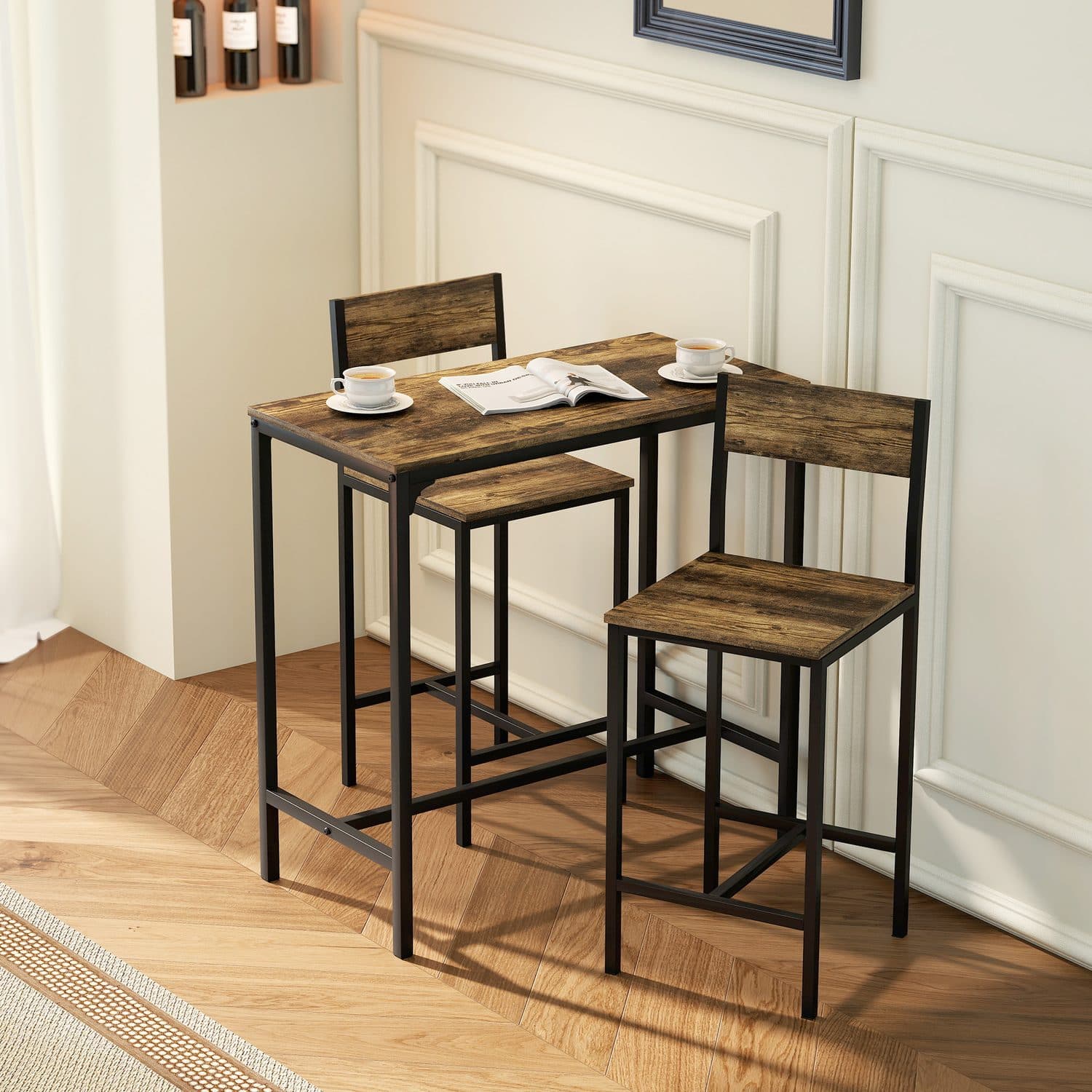 Space-Saving 3-Piece Industrial Breakfast Bar Set - image 3