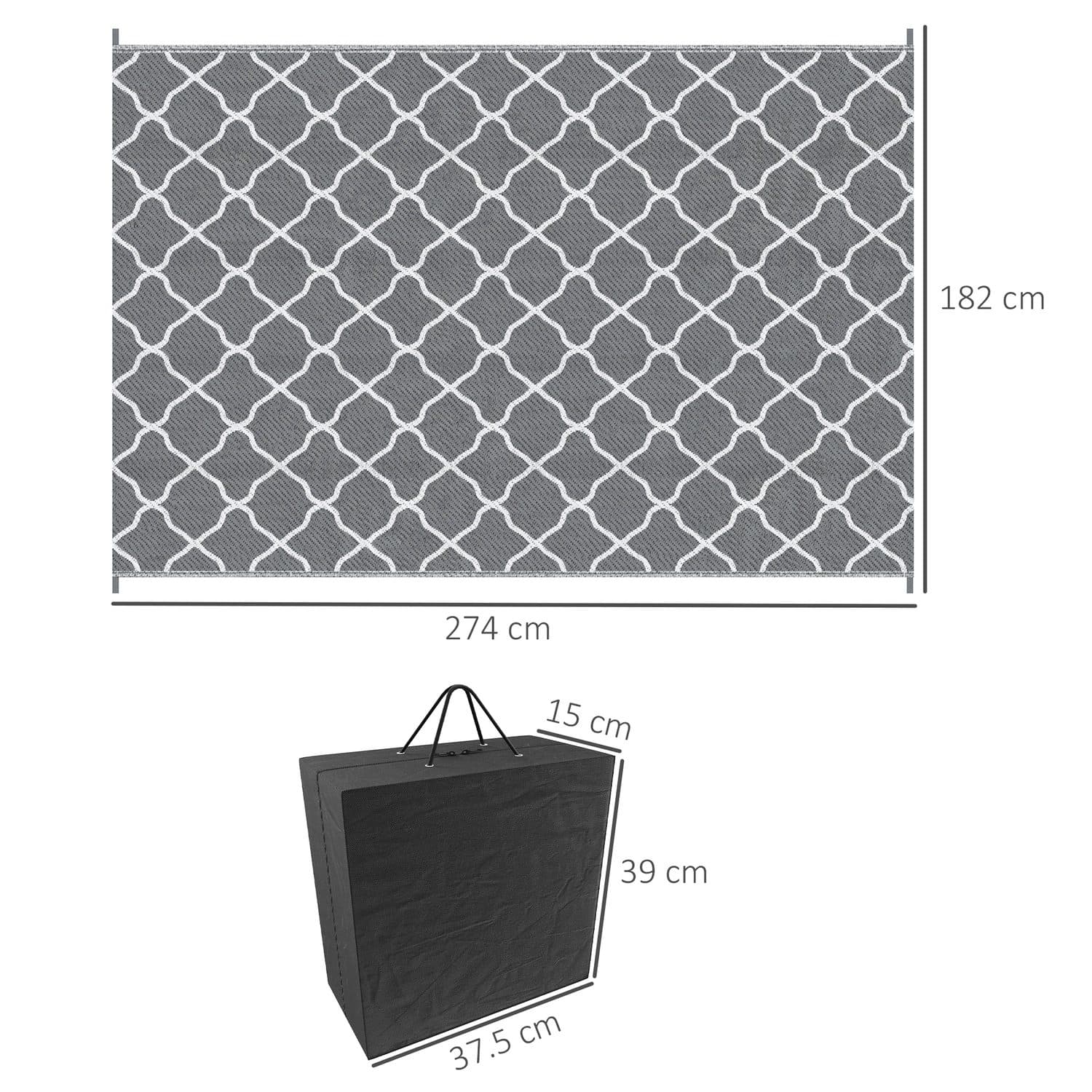 Reversible Outdoor Rug with Grey Moroccan Pattern, 182 x 274 cm - image 2