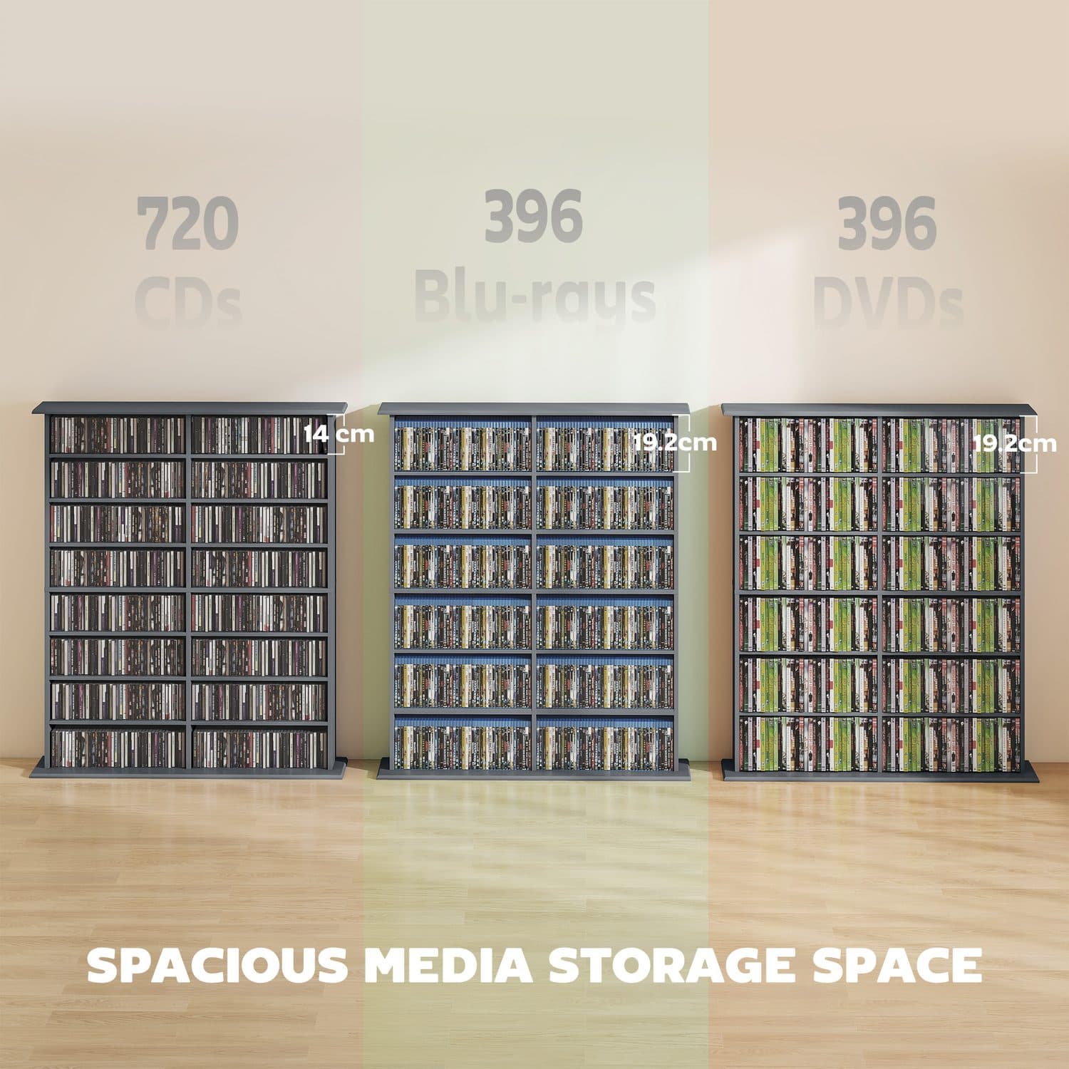 Tall Media Shelf with 16 Compartments for CDs, DVDs and Blu-rays - image 4