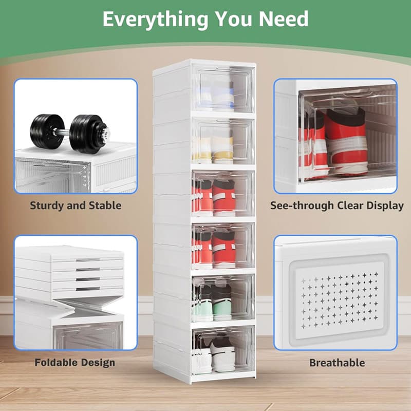 6-Tier Foldable Shoe Storage Stack with Clear Drop-Front Doors - image 8