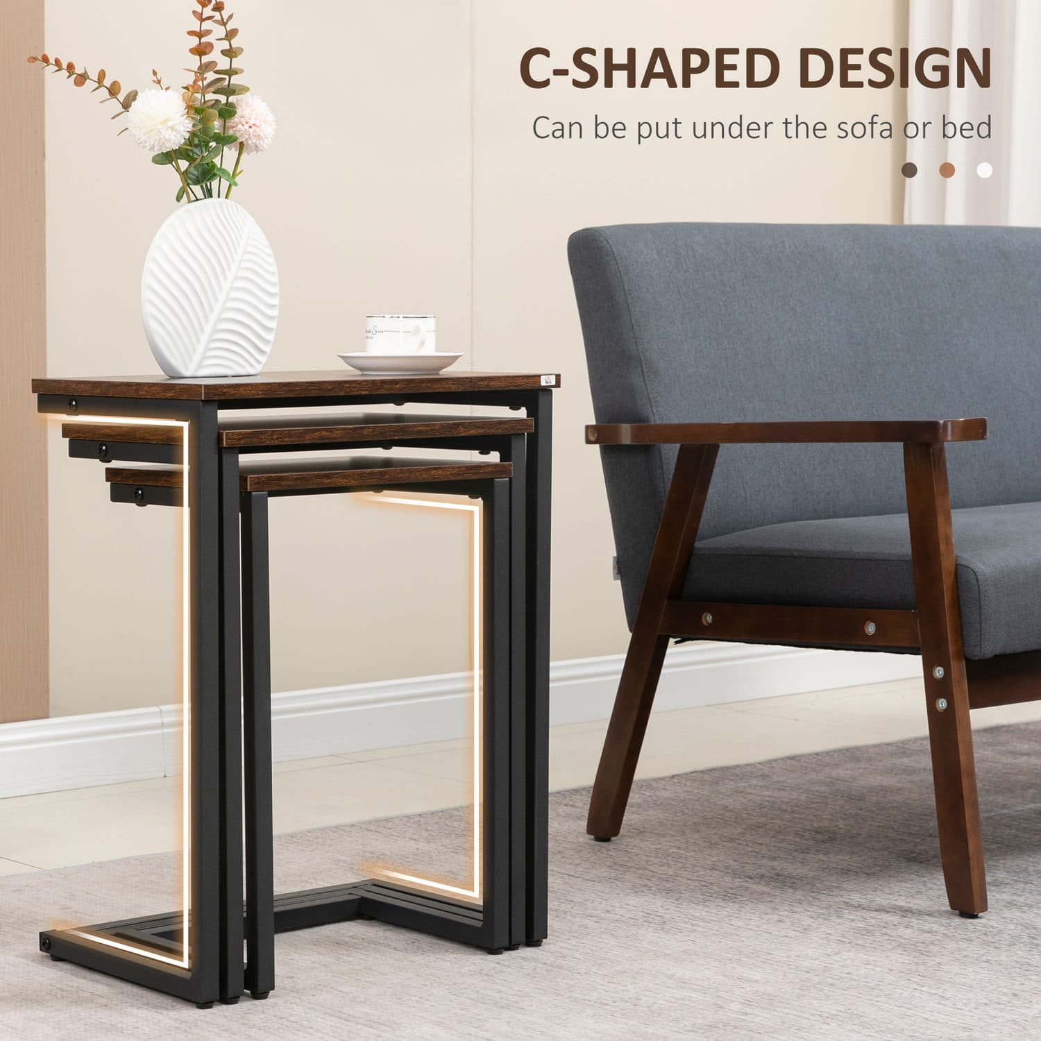 Rustic C-Shaped Nesting Tables - image 2