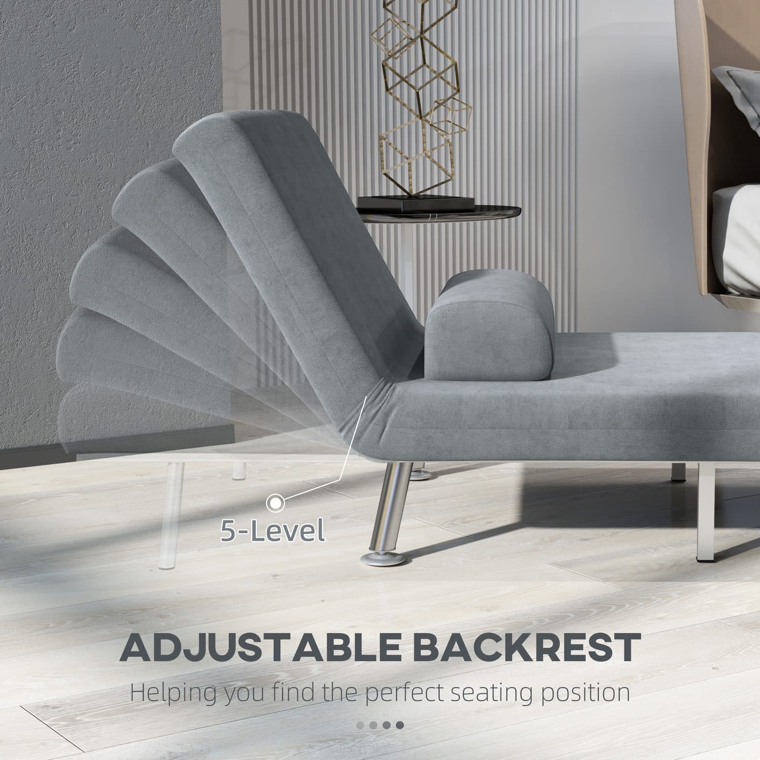 Single Velvet-Feel Sleeper Chair Bed - Grey 5-Position Recline - image 5