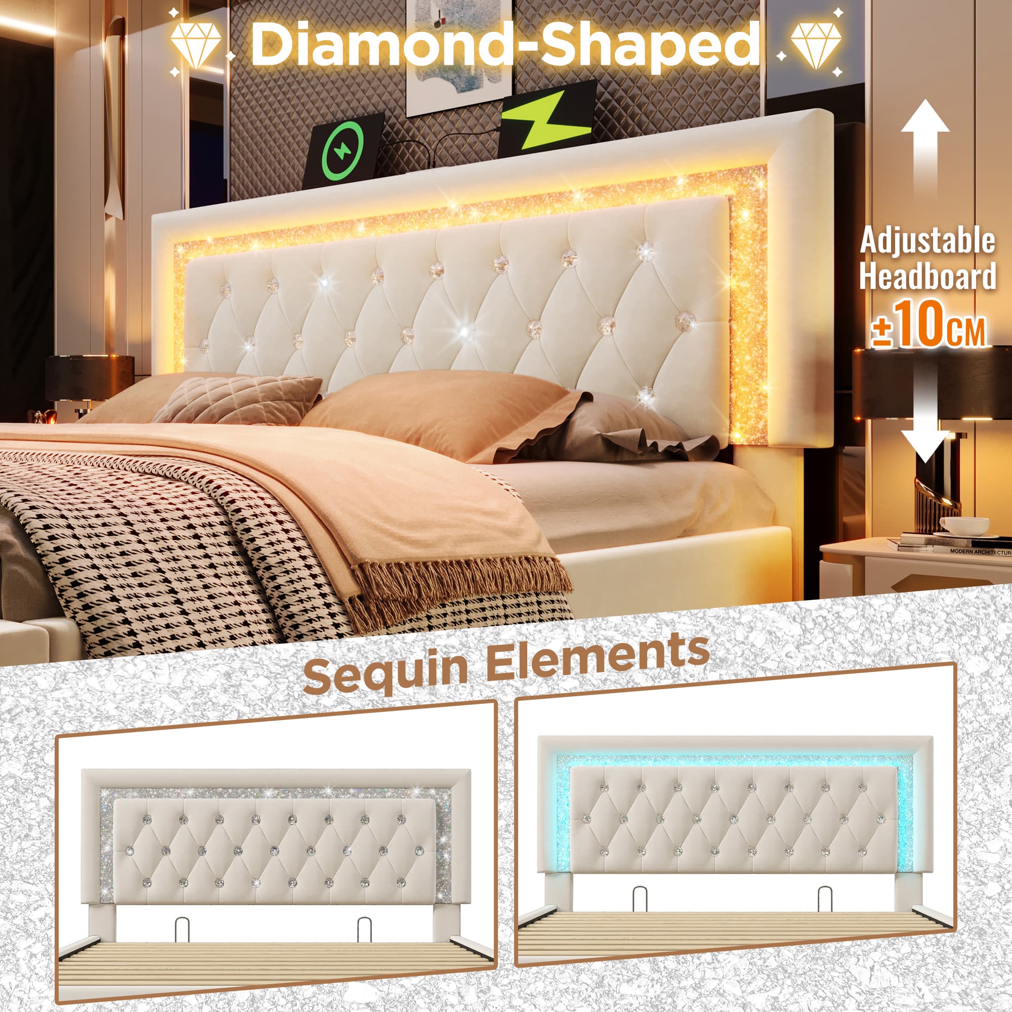 Upholstered Ottoman Storage Bed with LED Headboard & USB-C Port - image 3