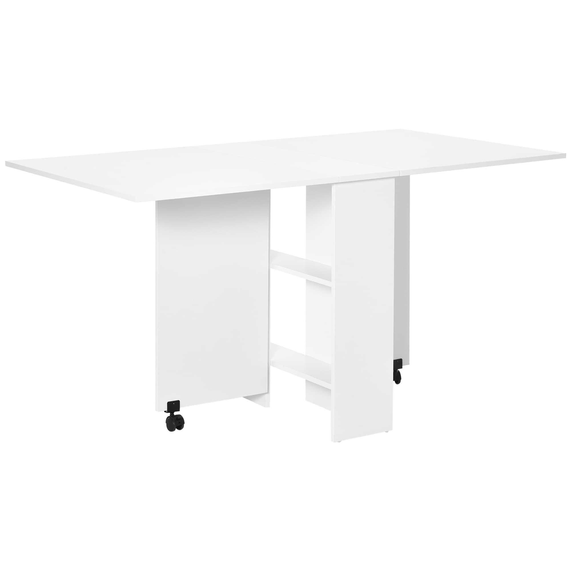 Space-Saving White Drop Leaf Dining Table with Storage