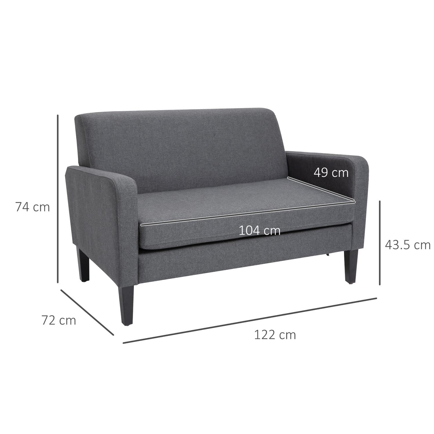 Compact Dark Grey Two-Seater Sofa with Wooden Legs - image 2