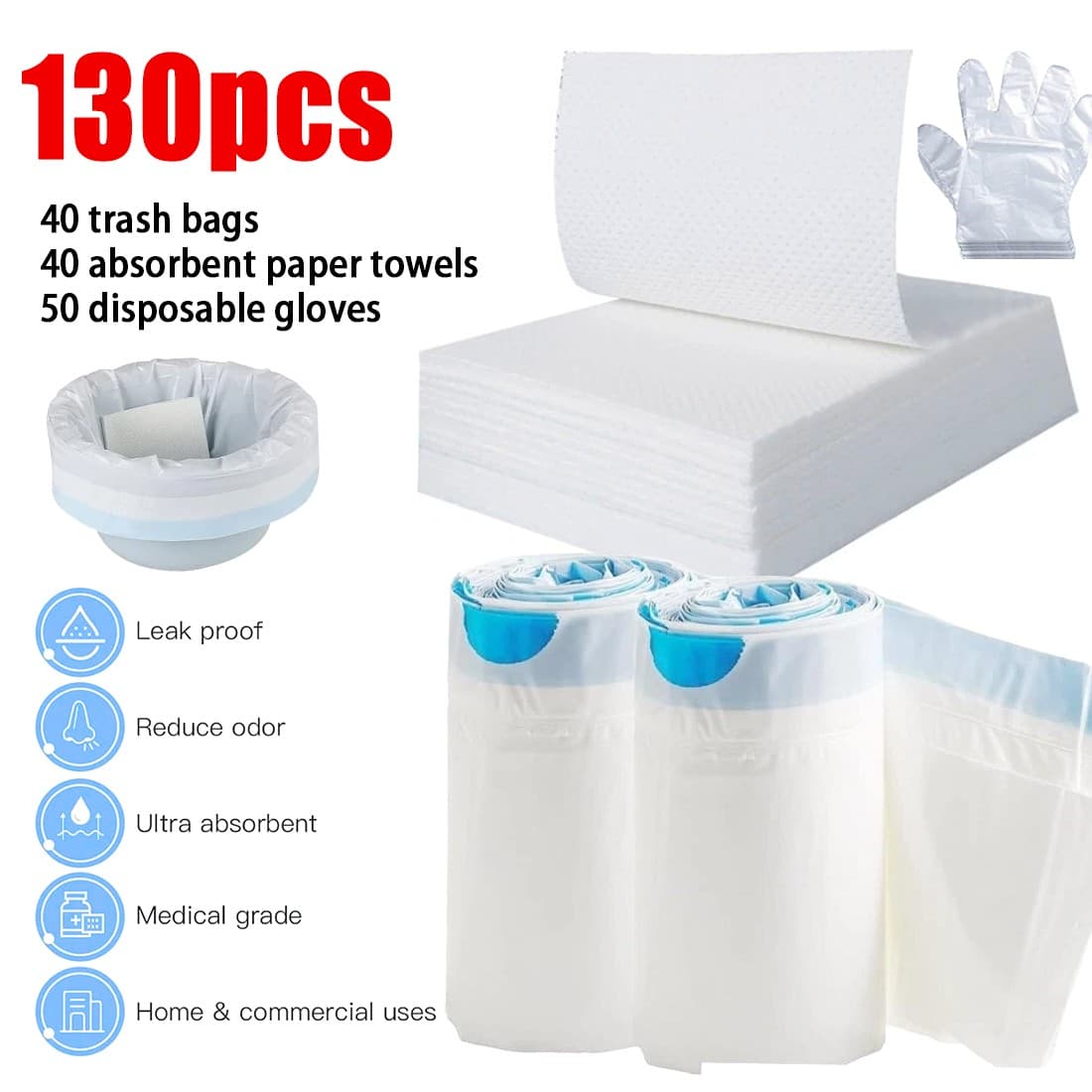 Commode Liners with Absorbent Pads for Hygienic, Easy Cleanup - Default