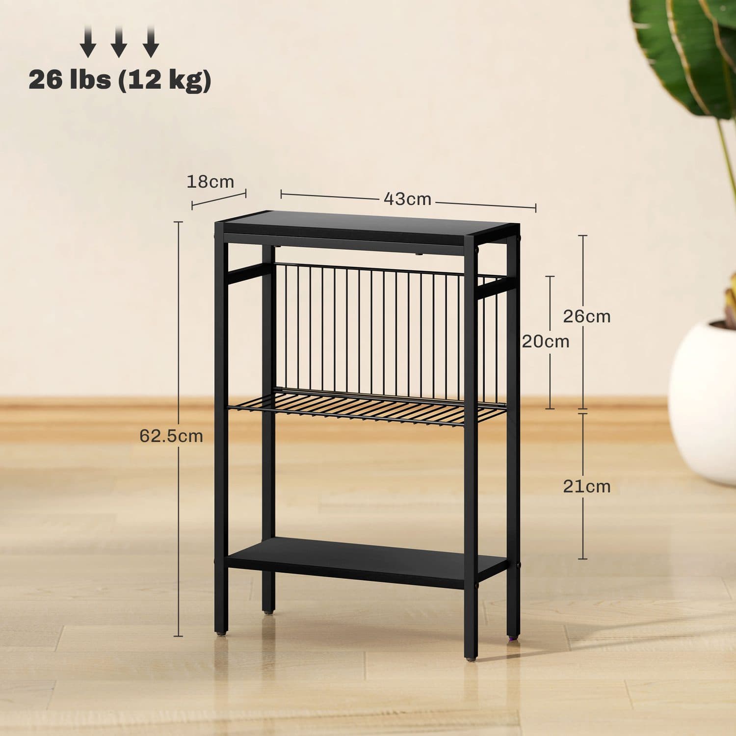 Slim Black Industrial Side Table with Three Shelves - image 5