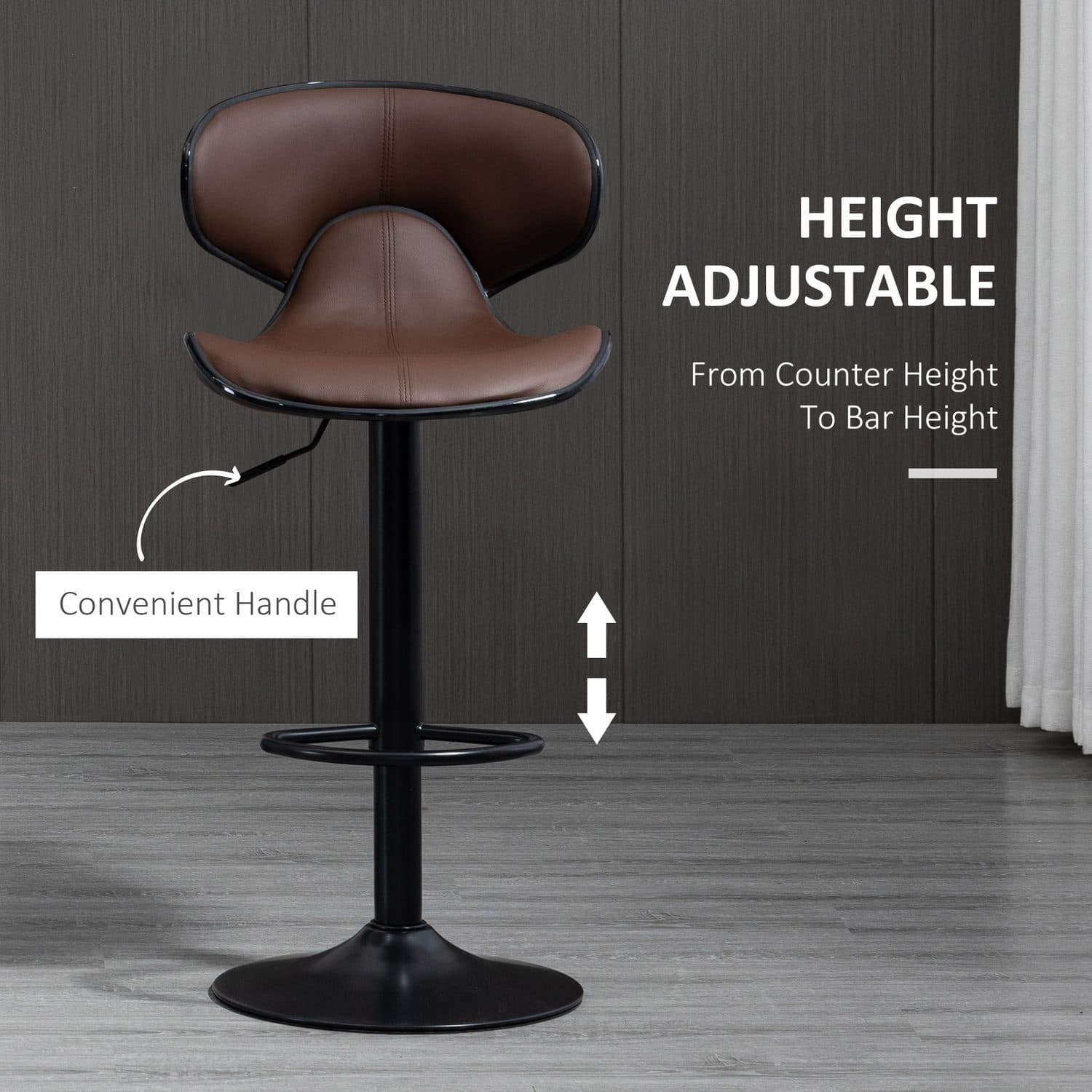 Brown Faux Leather Adjustable Bar Stools (Set of 2) - image 5