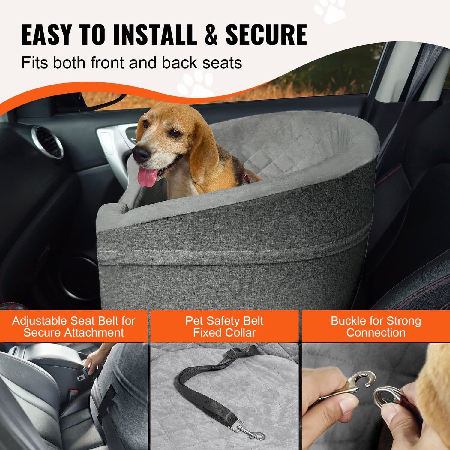 Waterproof Dog Car Booster Seat with Safety Leash - image 2
