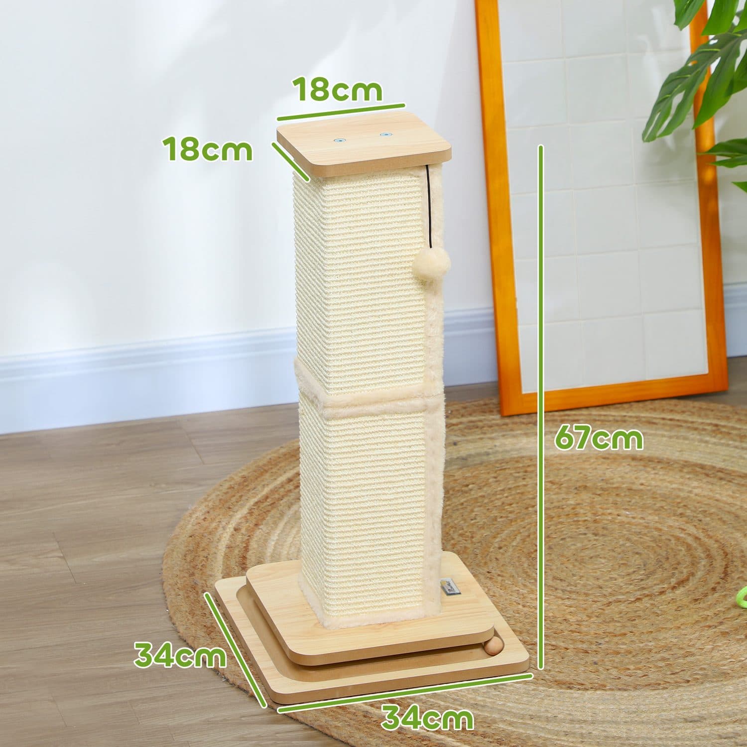 Sisal Cat Scratcher Tower with Hanging Toy and Ball Track Base - image 5