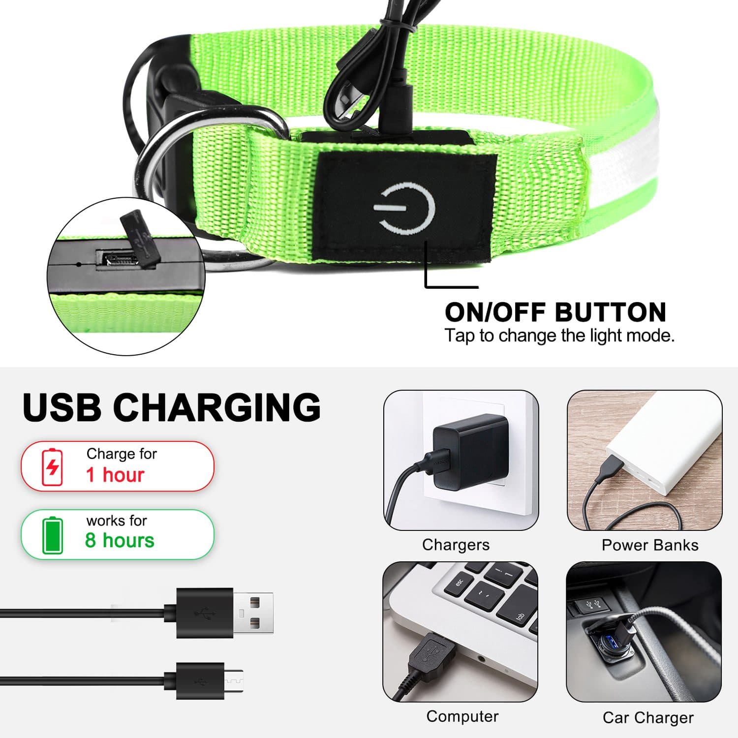 Rechargeable LED Light Up Dog Collar - Medium - image 3