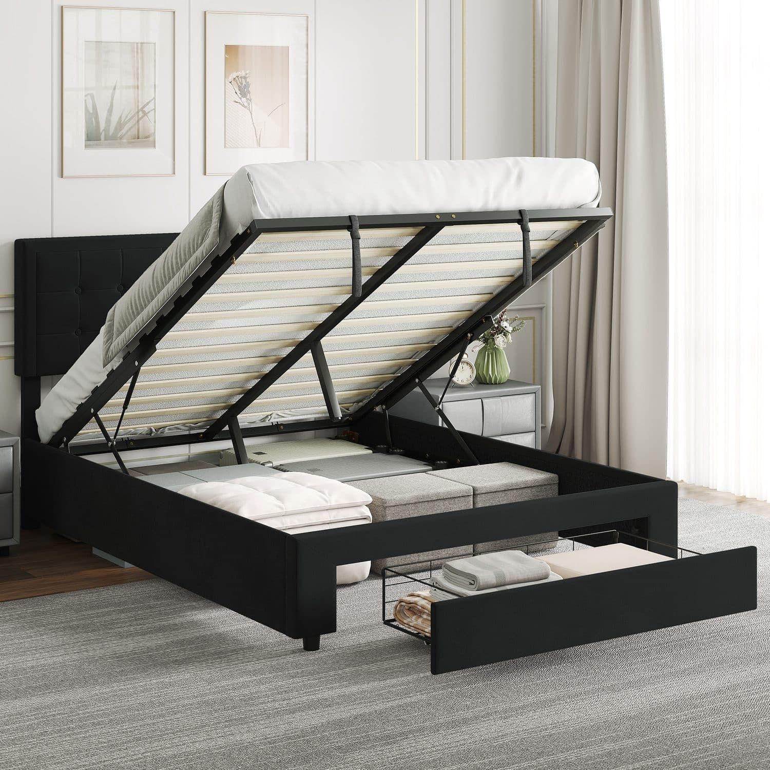 Black Velvet Double Ottoman Bed Frame - image 5
