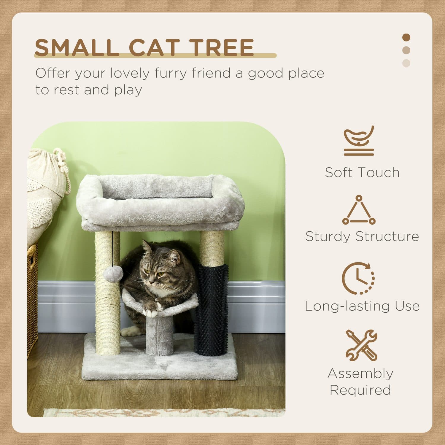 48cm Cat Tree with Bed, Perch and Self Groomer - image 5
