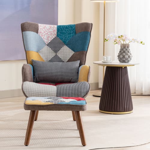 Multi-Colour Lounge Chair & Matching Ottoman Set - image 1