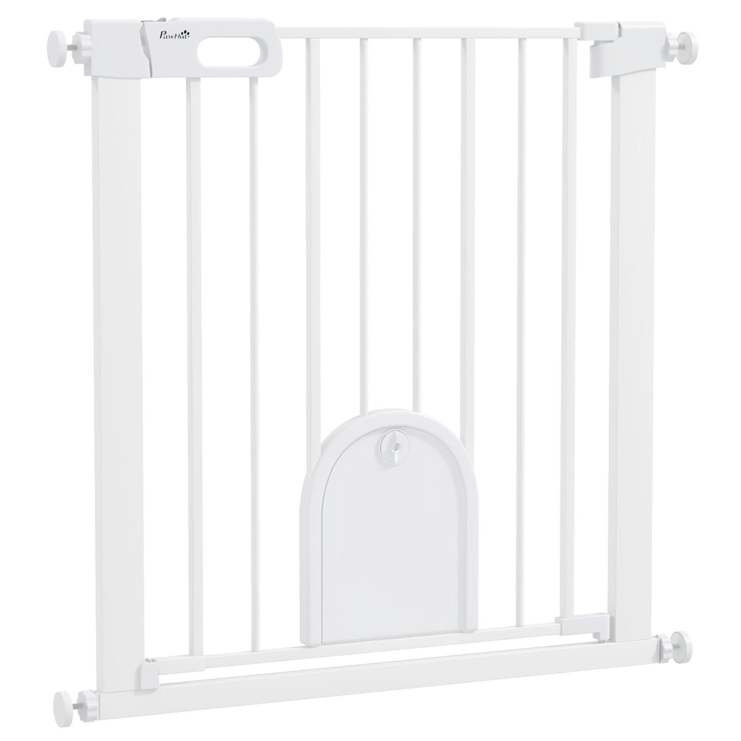 Pet Safety Gate with Cat Flap — Pressure Fit, No Drilling - White