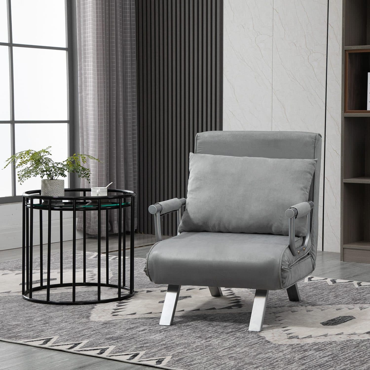 Grey Suedette Convertible Futon Chair - image 2
