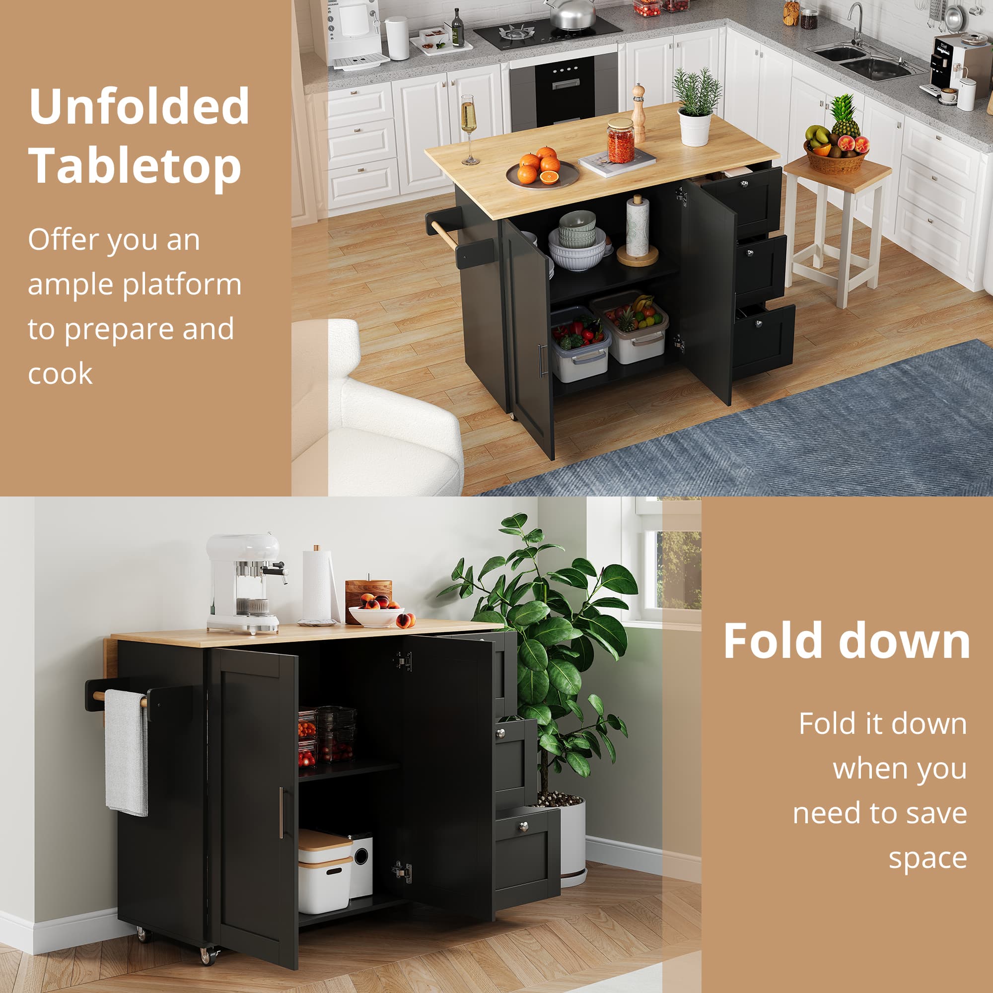 Mobile Kitchen Island Trolley with Extendable Worktop - image 5