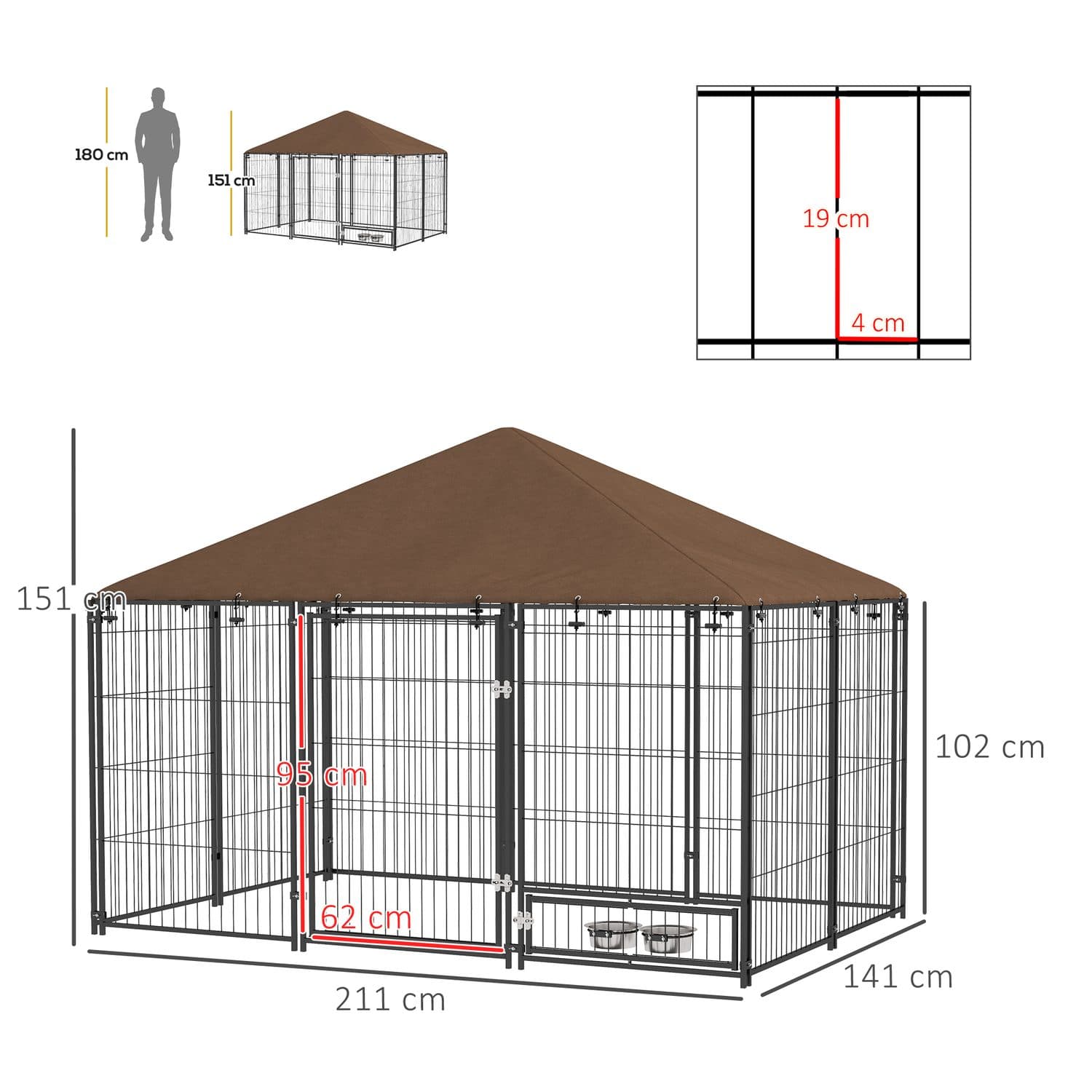 PawHut Outdoor Dog Kennel & Play Pen with Canopy - image 1