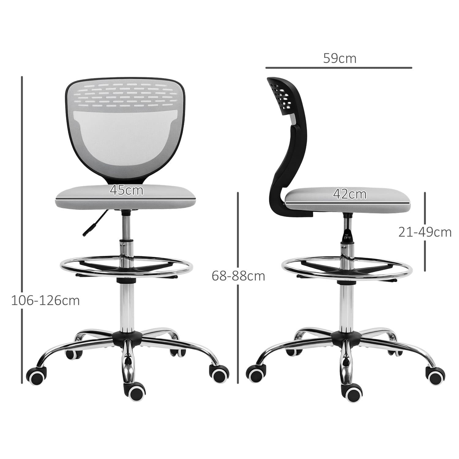 Ergonomic Light Grey Draughtsman Chair for Tall Desks - image 2