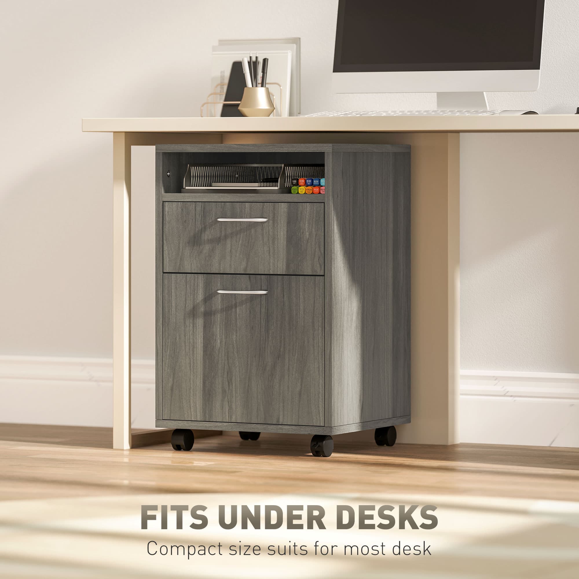Grey Mobile Filing Cabinet with Drawers and Wheeled Base - image 1