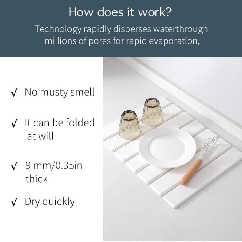 White Foldable Diatomite Drying Mat for Kitchen Draining - image 7