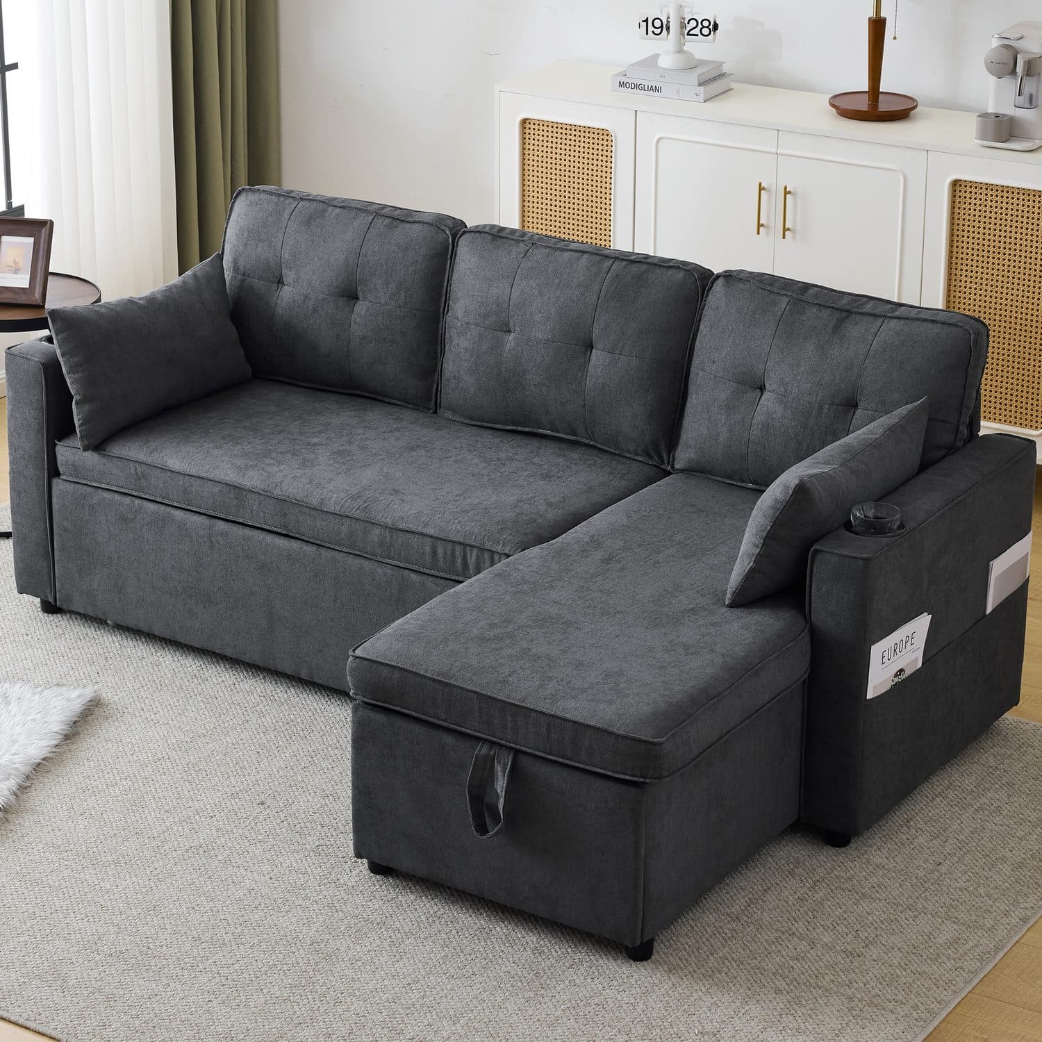 3-in-1 Grey L-Shaped Sofa Bed - image 5