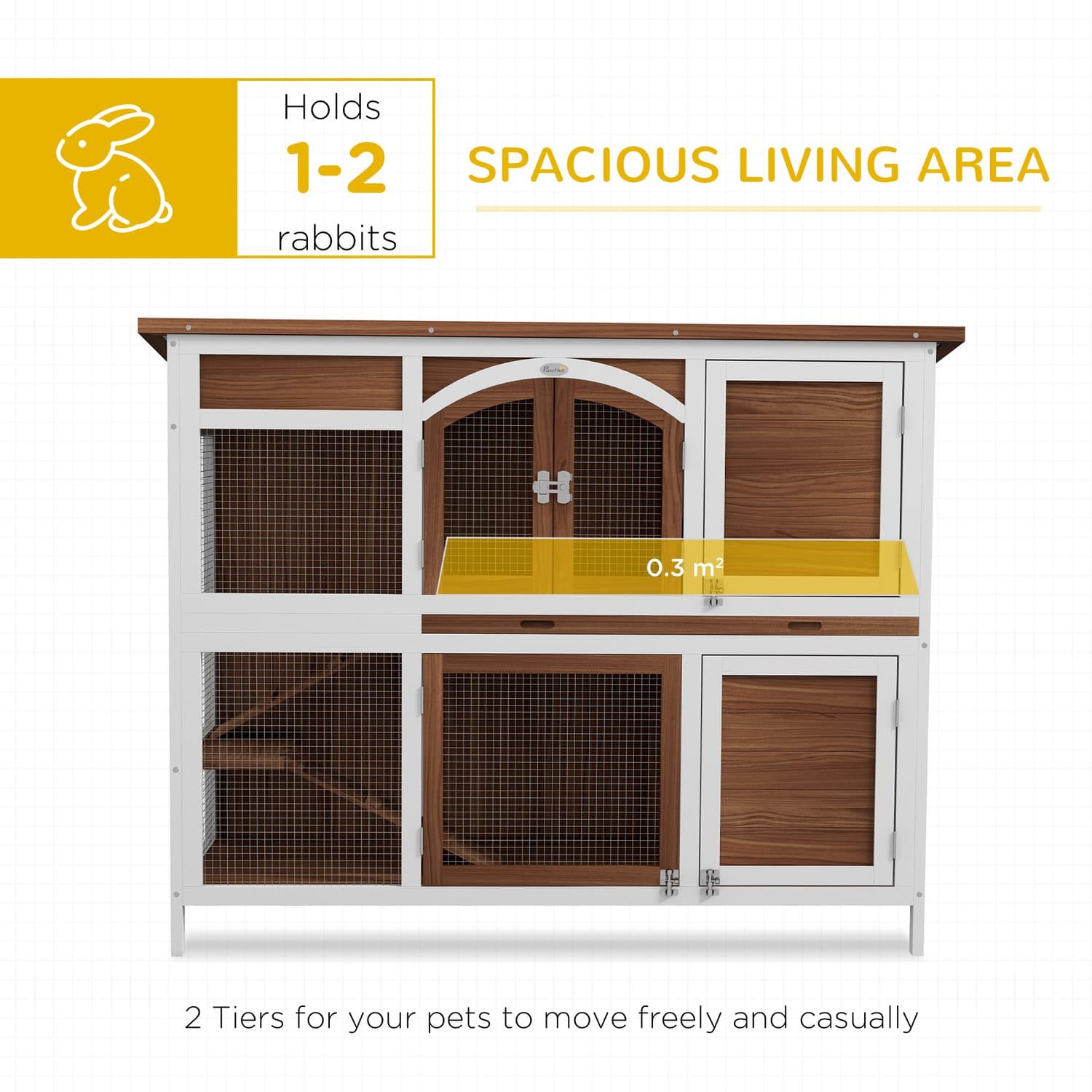 PawHut Two-Tier Wooden Pet Hutch with Openable Roof - image 2