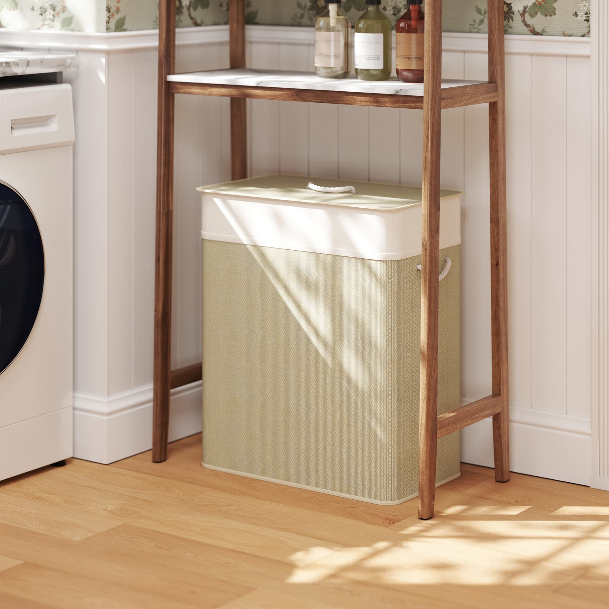 Double Laundry Hamper with Lid, 100L and Rope Handles - image 5