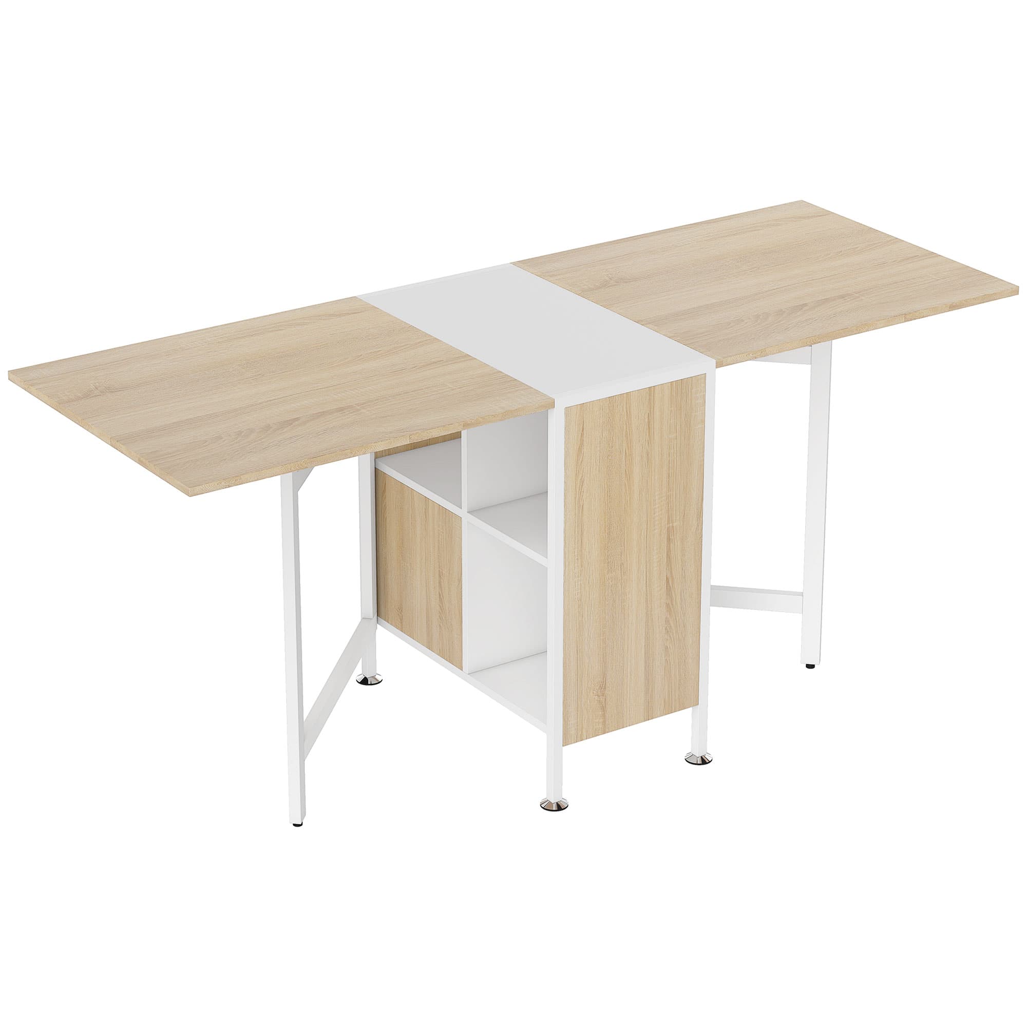 Space-Saving Oak Drop Leaf Dining Table with Storage