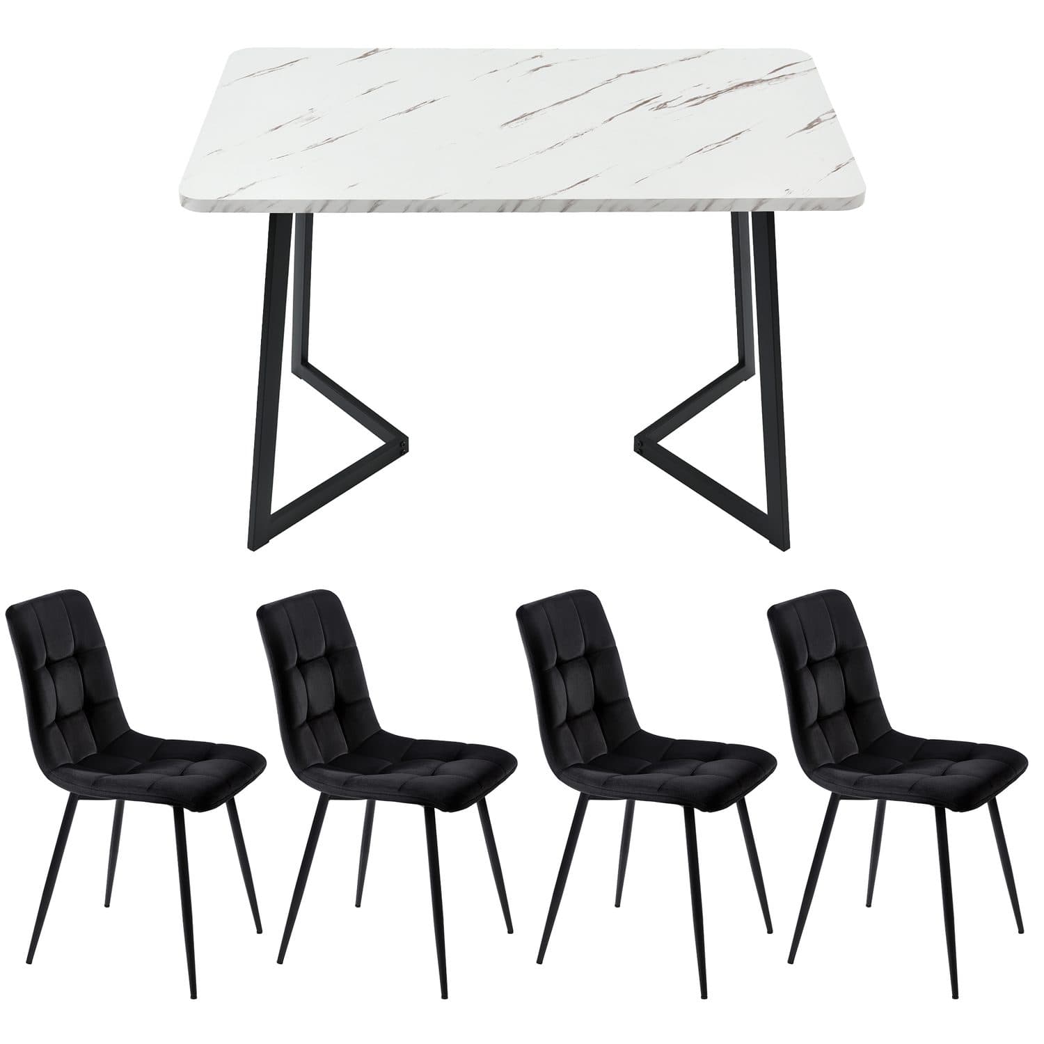 Modern Black Marble Effect Dining Table & Velvet Chairs - image 5