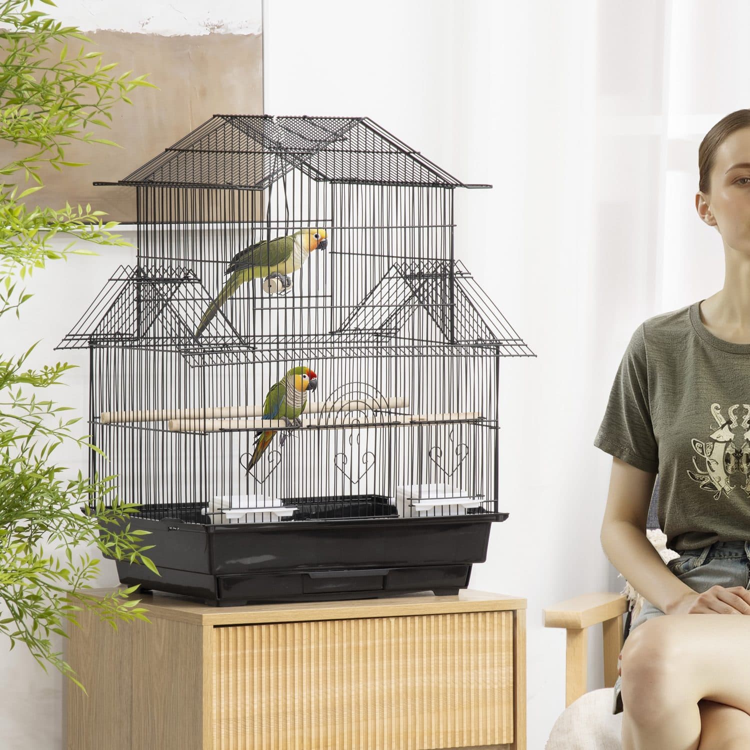 Metal Bird Cage with Swing, Perches and Pull-Out Tray - image 3