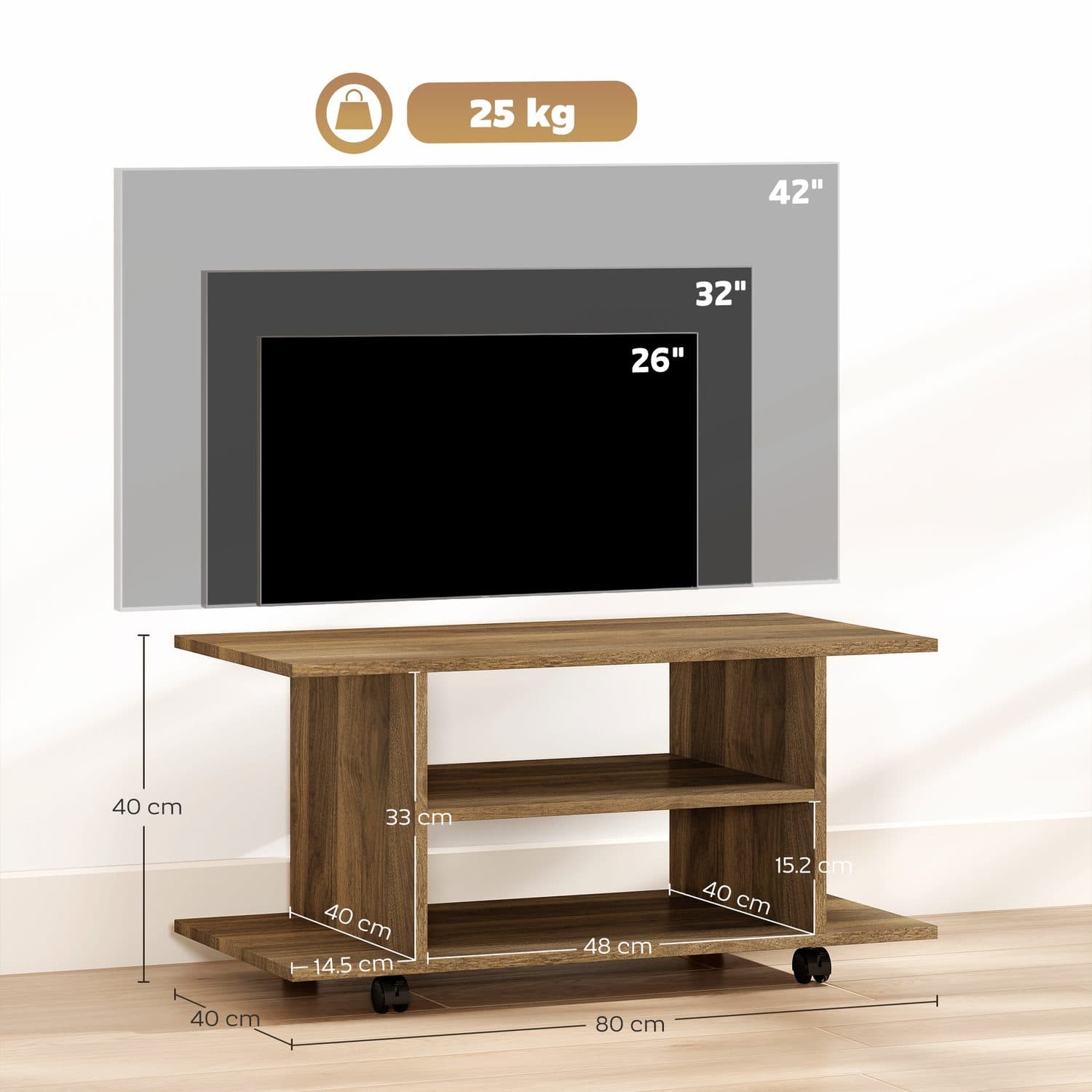 Walnut Mobile TV Stand with Open Shelves - image 4