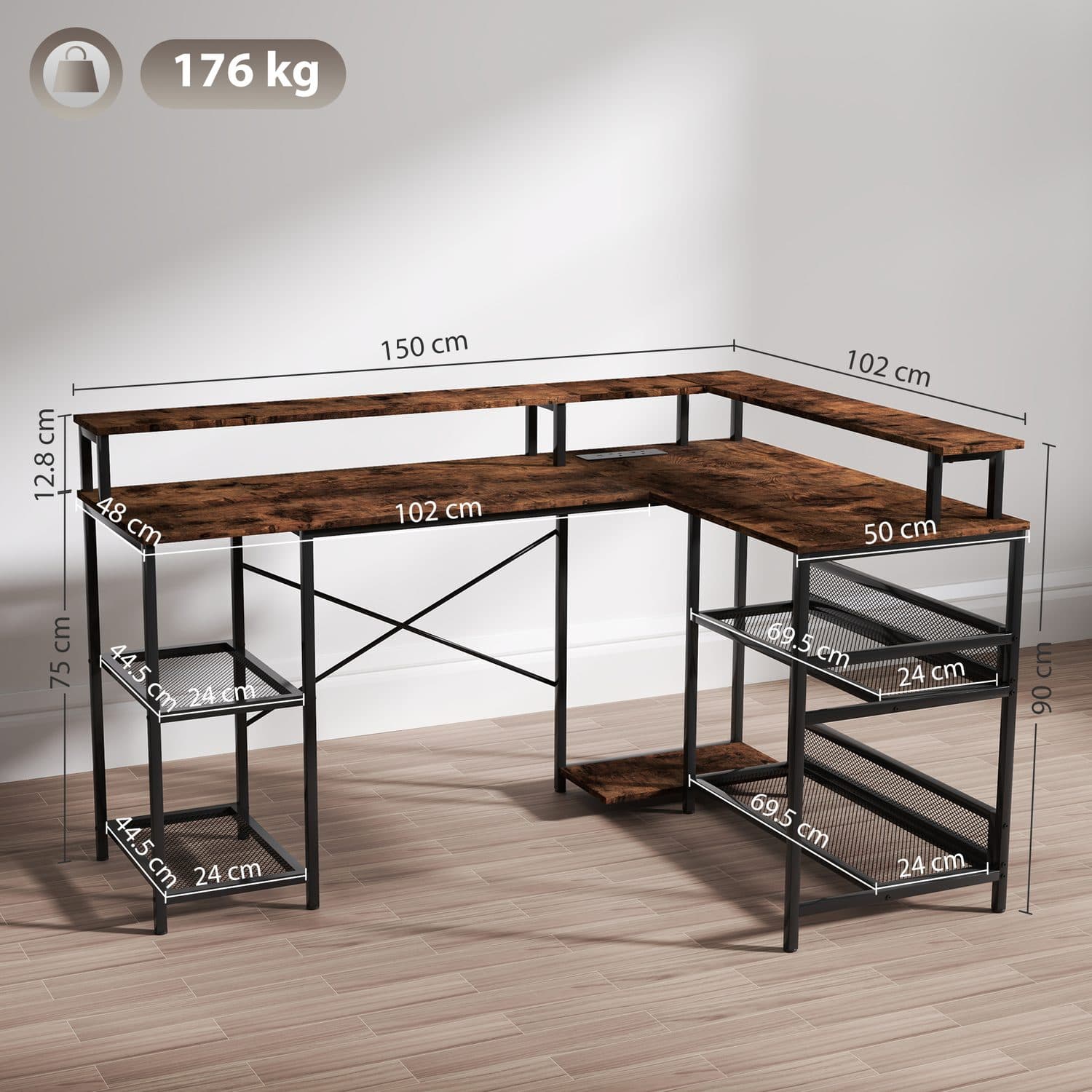 L-Shape Gaming Desk — Adjustable RGB LEDs, USB Ports and Storage - image 5
