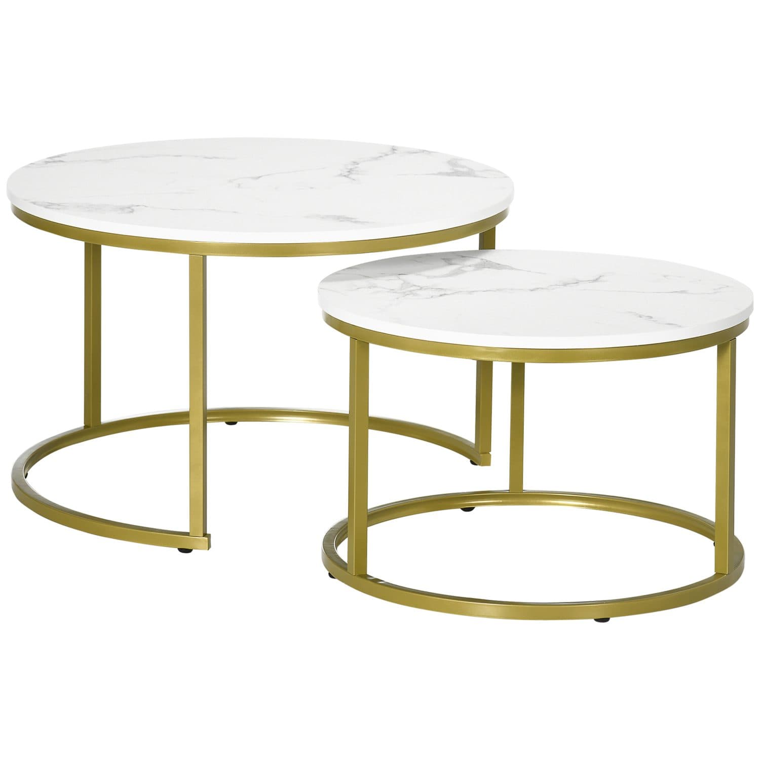 White & Gold Round Nesting Coffee Table Set - White