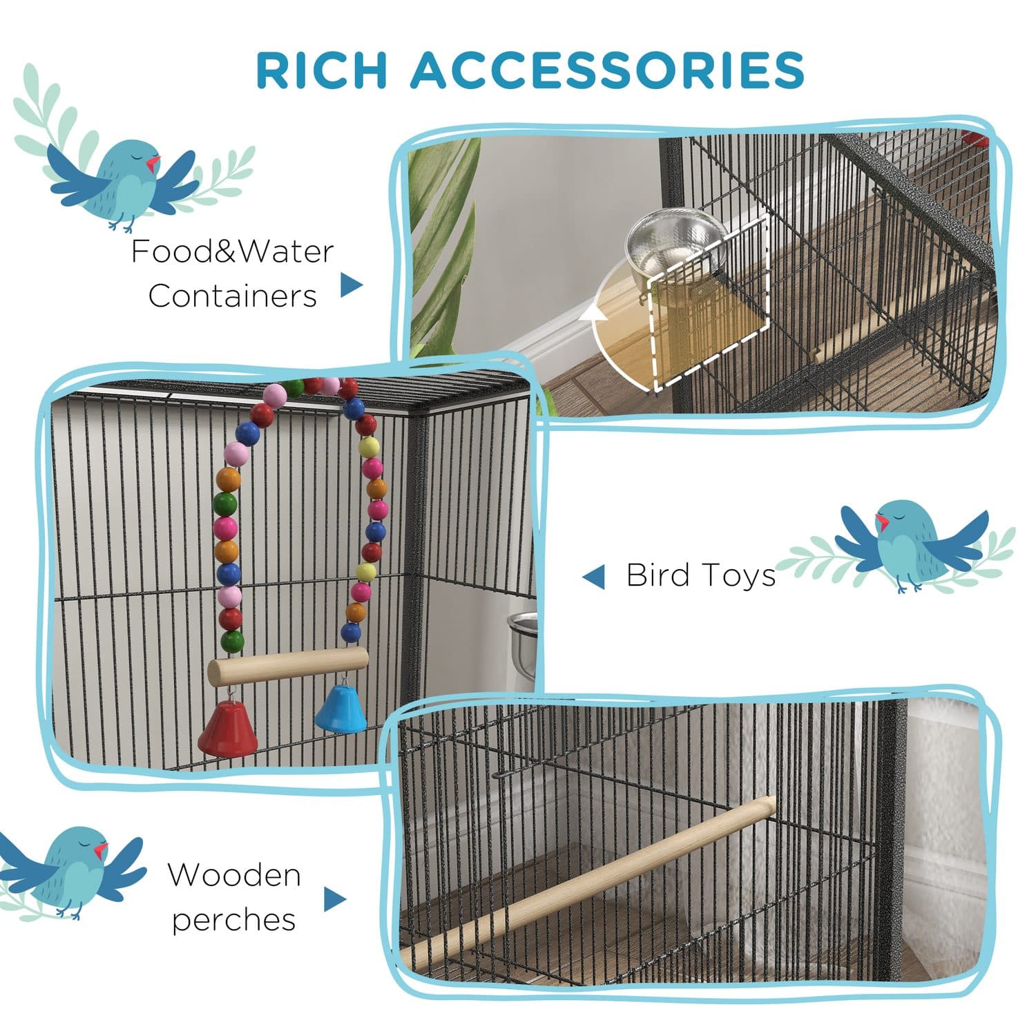 PawHut Spacious Bird Cage with Rolling Stand and Perches - image 1