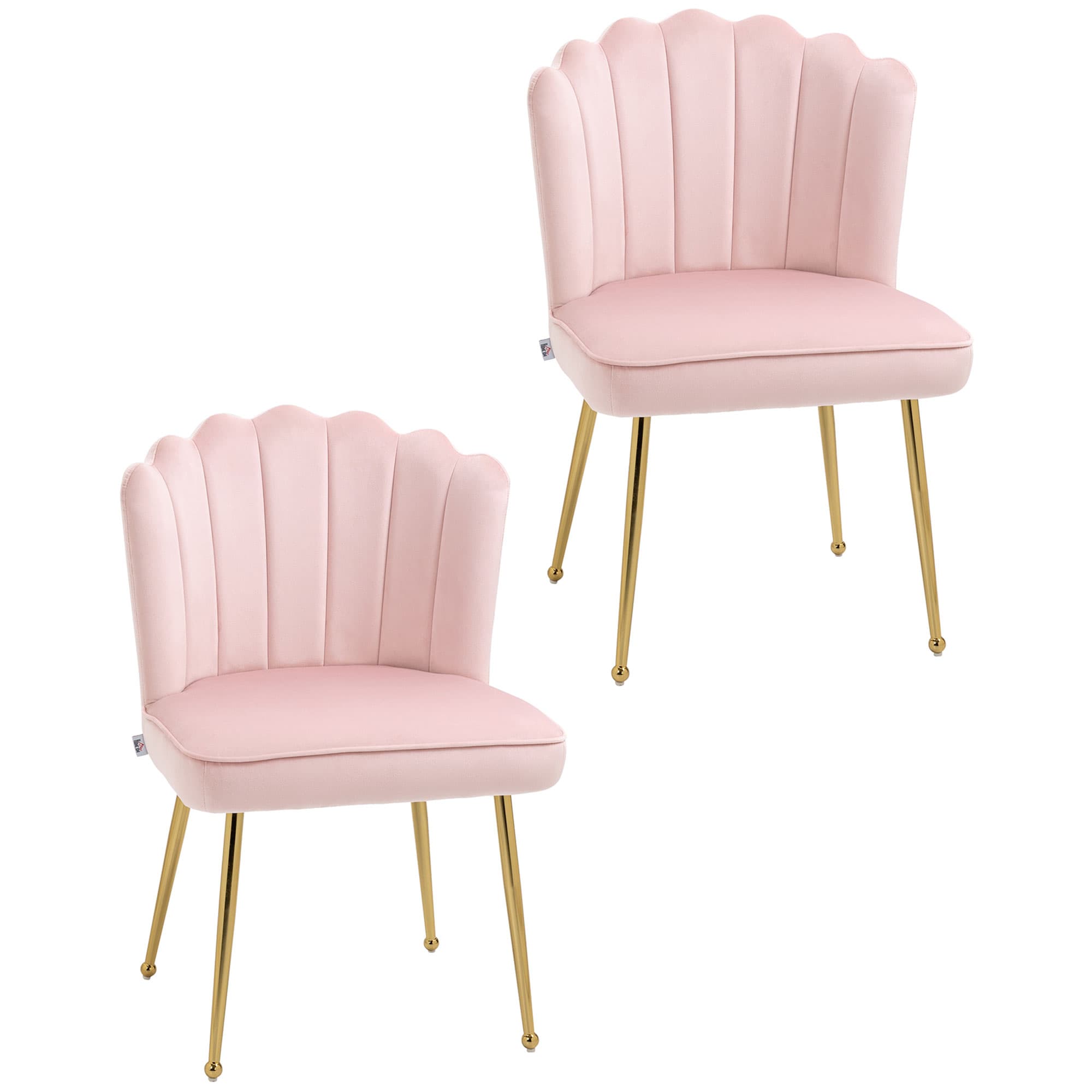 Shell Back Dining Chairs in Pink Velvet – Set of 2 with Gold Legs