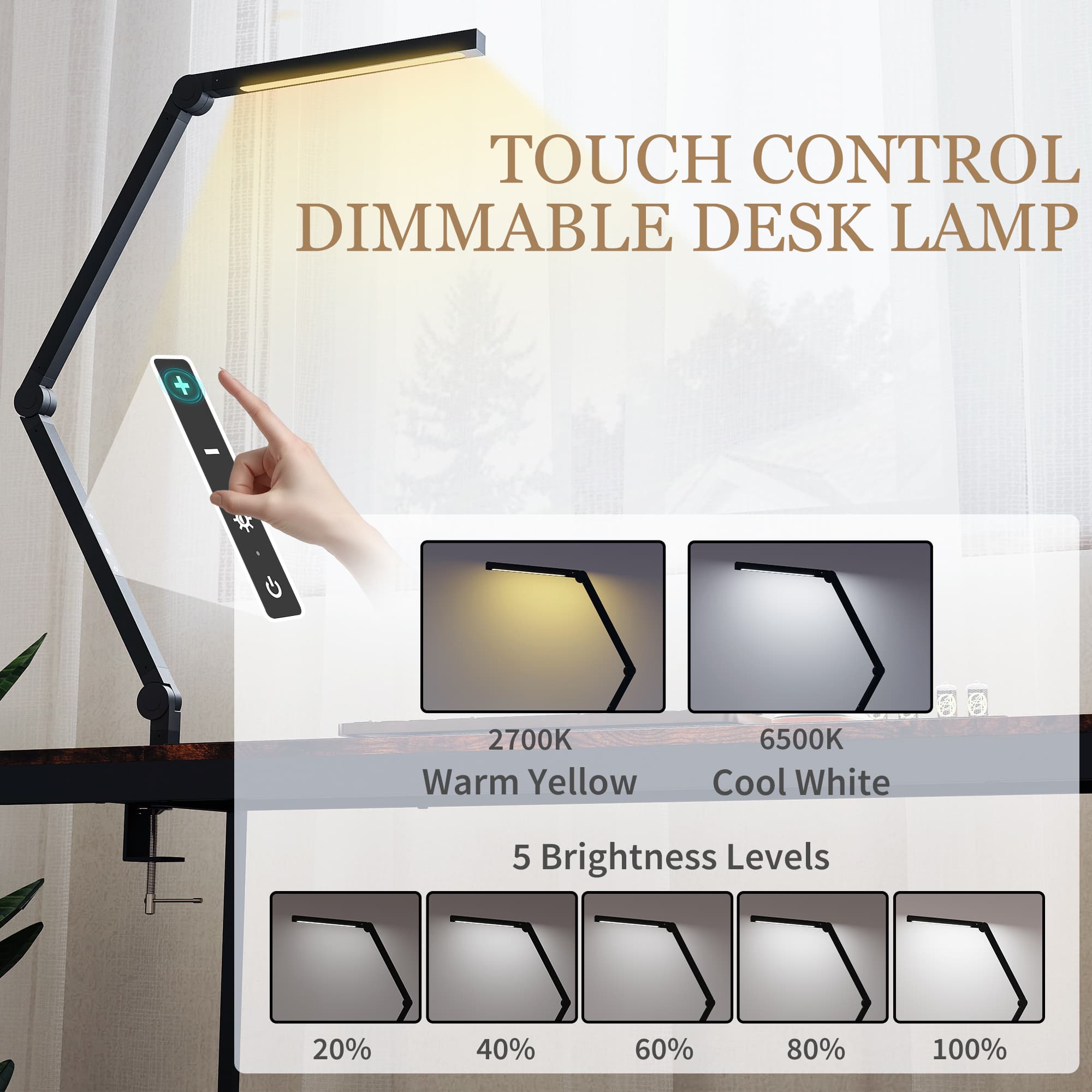 Black Dimmable LED Desk Lamp with Clamp - image 1