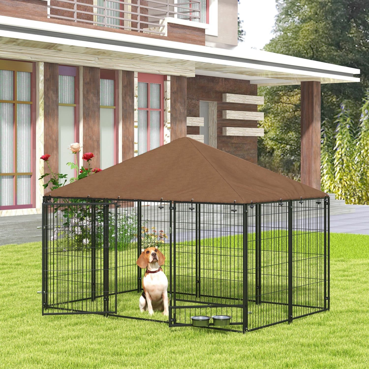 PawHut Outdoor Dog Kennel & Play Pen with Canopy - image 3