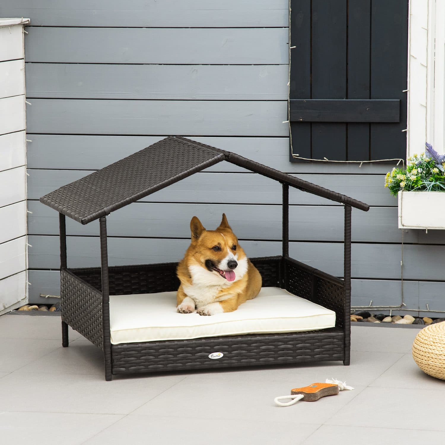 PawHut Wicker Dog House with Canopy for Small and Medium Dogs - image 2