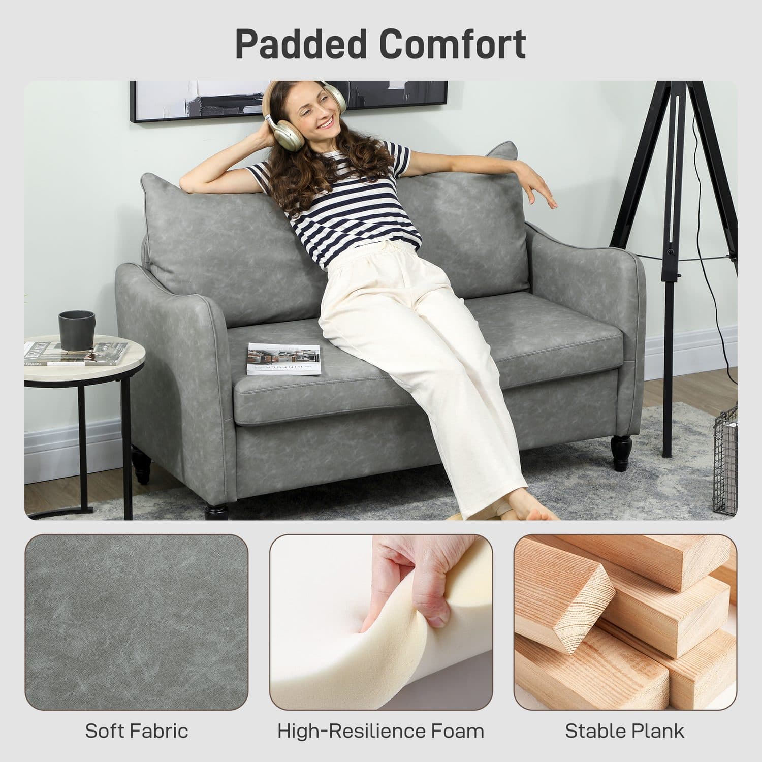 Two-Seater Sofa in Grey Marble-Effect Faux Leather - image 1