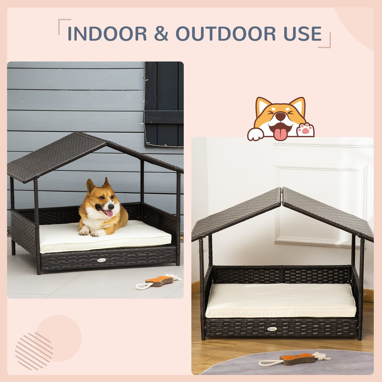 PawHut Wicker Dog House with Canopy for Small and Medium Dogs - image 4