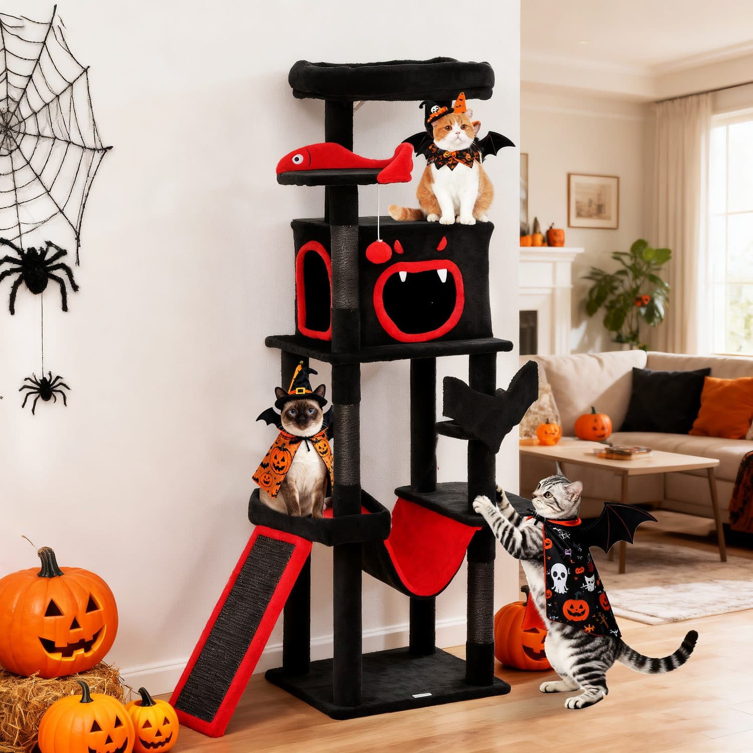 152cm Gothic Cat Tree with Coffin Bed - image 3