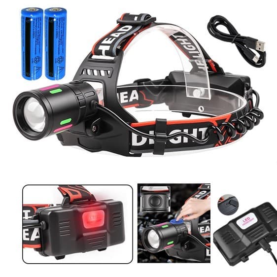 USB Rechargeable Head Torch with 90° Swivel and Adjustable Focus